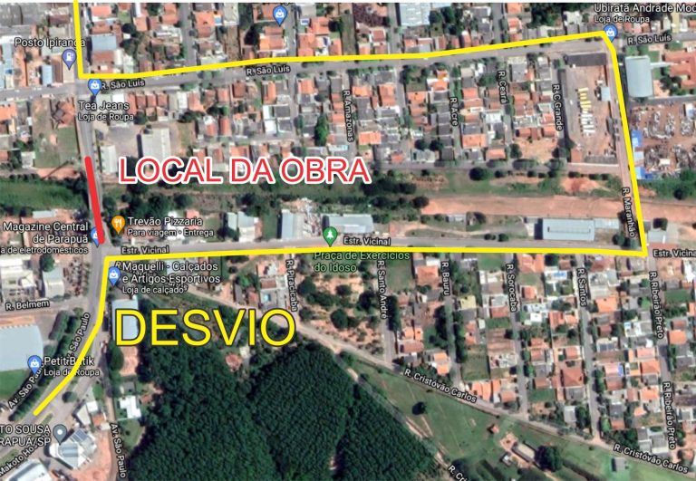 Obra em pontilhão interrompe acesso ao Centro de Parapuã