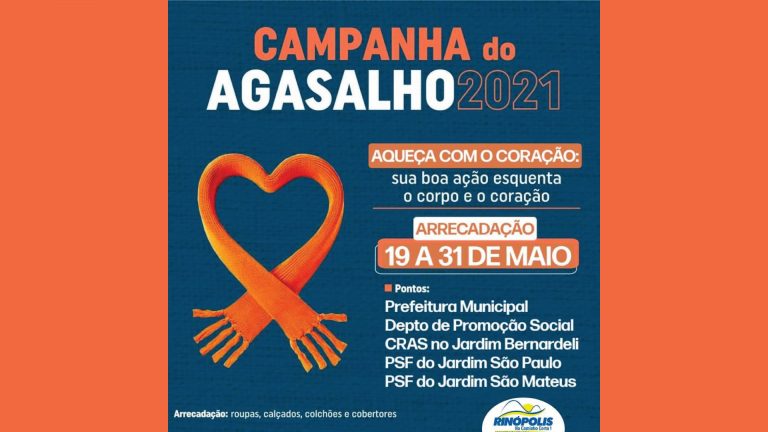 Campanha arrecada agasalhos até 31 de maio em Rinópolis