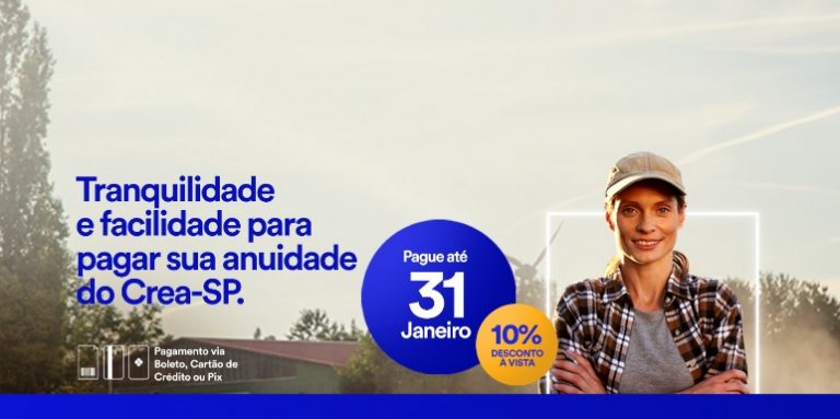 Pagamento da anuidade do Crea-SP com 10% de desconto pode ser feito até dia 31