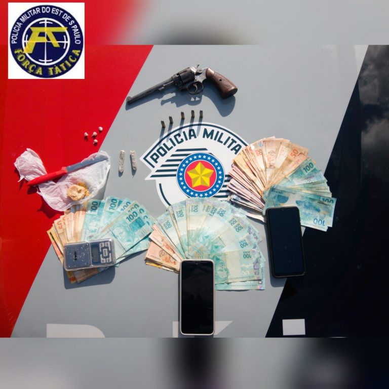 Polícia Militar prende casal por tráfico de drogas posse ilegal de arma de fogo e dinheiro