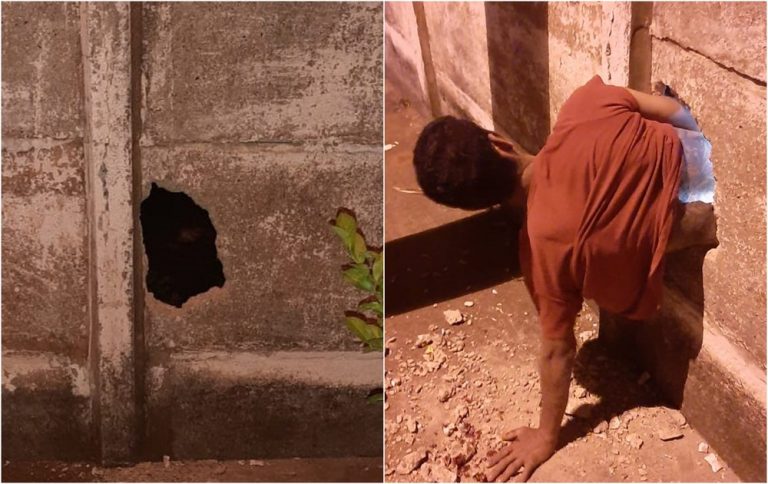 Homem fica ‘entalado’ em buraco de muro ao tentar invadir e furtar casa