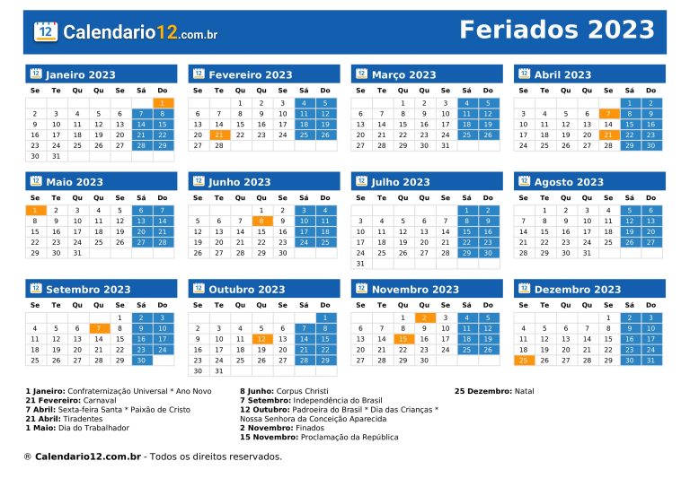Ano de 2023 terá 9 feriados nacionais e 5 pontos facultativos