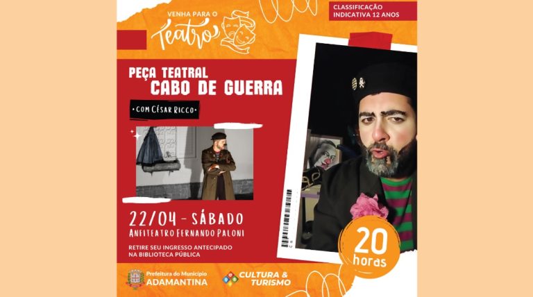 Convites gratuitos para peça teatral ‘Cabo de Guerra’ estão disponíveis para retirada na Biblioteca Jurema Citelli
