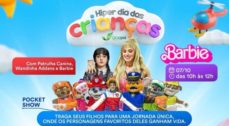 Cocipa traz Patrulha Canina, Wandinha Addans e Barbie neste sábado