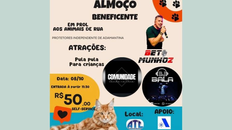 Almoço arrecada recursos para proteção dos animais de rua neste domingo