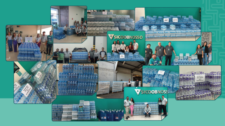 Sicoob Nosso arrecada 45 mil litros de água para vítimas das enchentes no Rio Grande do Sul
