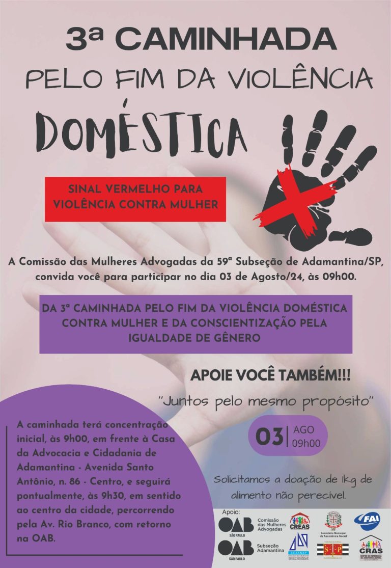Comissão das Mulheres Advogadas da OAB promove 3ª Caminhada pelo Fim da Violência Doméstica