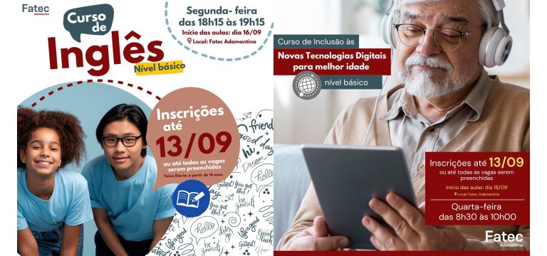 Fatec Adamantina oferece cursos grátis de Inglês e Novas Tecnologias Digitais