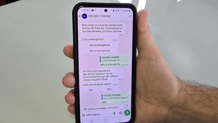 Motorista agora pode solicitar atendimento da Eixo SP pelo Whatsapp