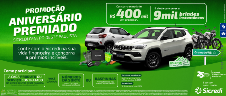 Sicredi Centro Oeste Paulista lança campanha de aniversário premiado