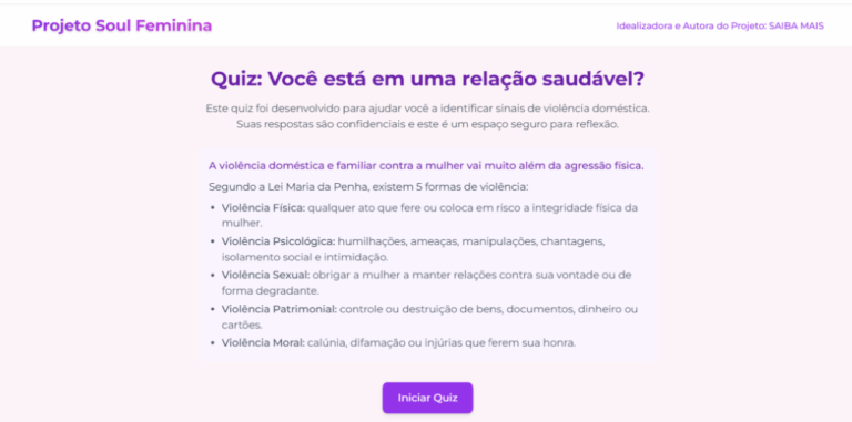 Projeto Soul Feminina lança quiz online para ajudar mulheres a identificarem violência doméstica