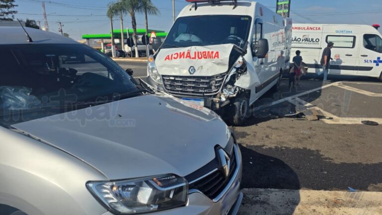 Acidente entre carro e ambulância de Adamantina deixa feridos na SP-294, em Quintana