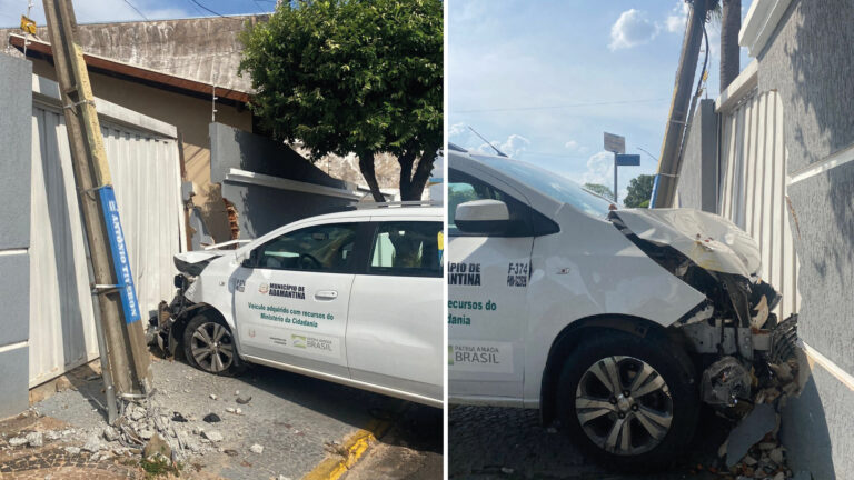 Motorista passa mal, perde o controle e colide em poste e muro em Adamantina