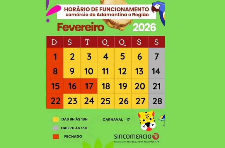 Funcionamento do comércio carnaval 2026