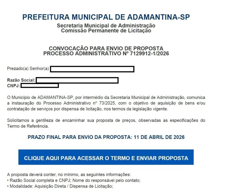 Prefeitura alerta para golpe com falso processo de licitação em Adamantina
