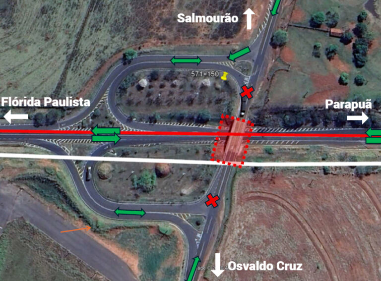 Interdição em viaduto da SP-294 altera acesso a Salmourão durante obras