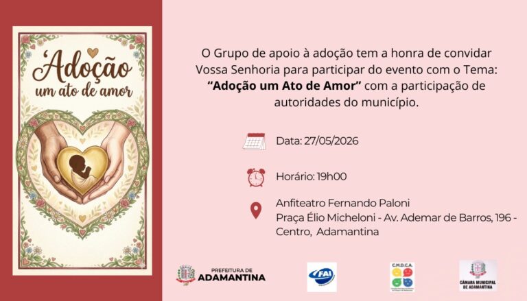 Evento em Adamantina debate adoção e fortalecimento dos vínculos familiares no dia 27